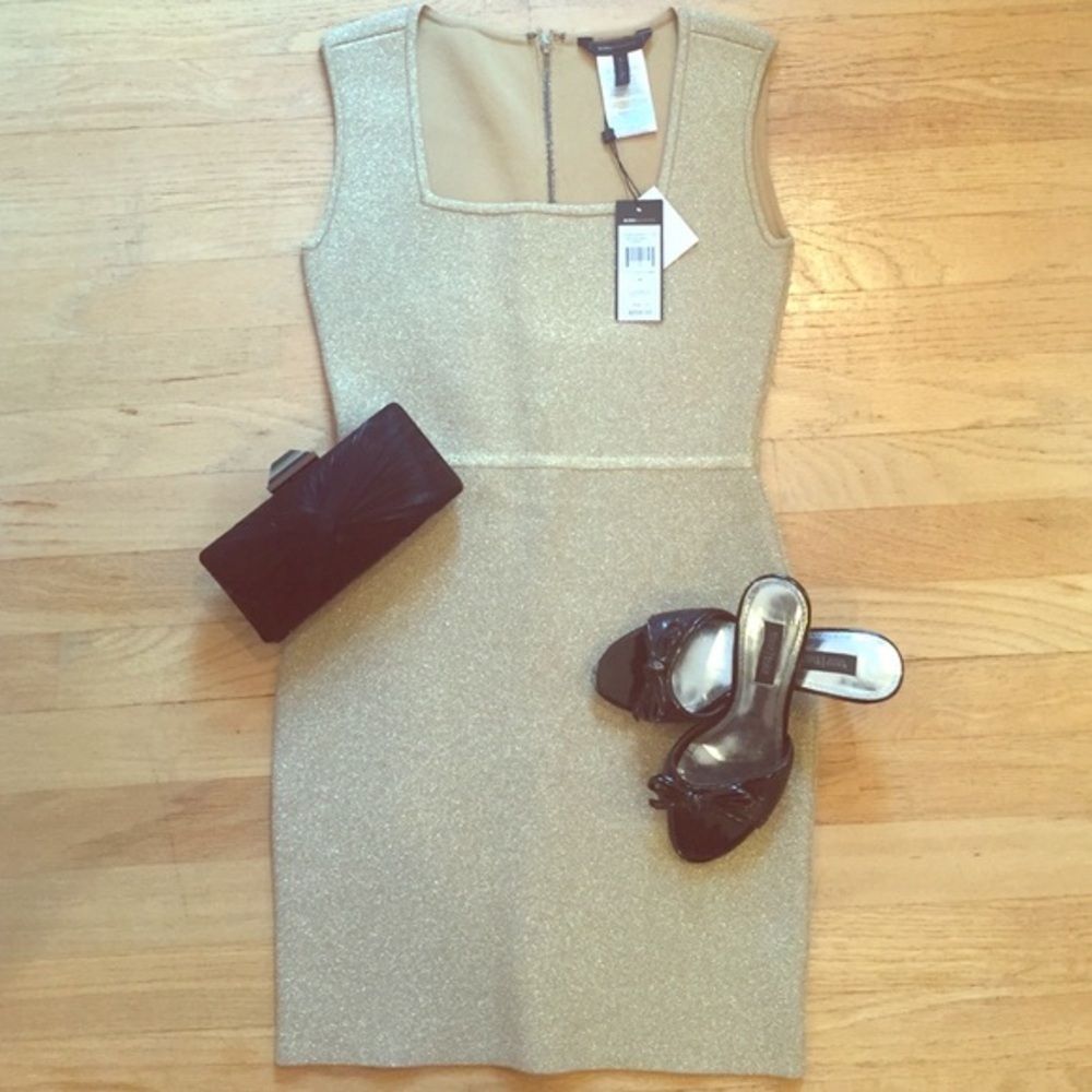 NWT BCBGMaxazria gold holiday sparkle dress
